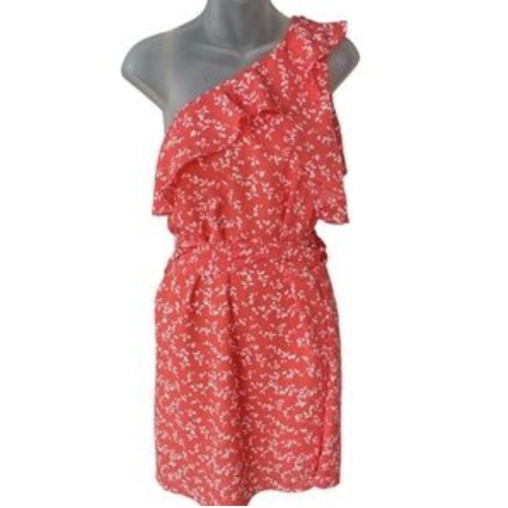 Gilli Coral and White Asymmetrical Ruffled Dress...SIZE:L